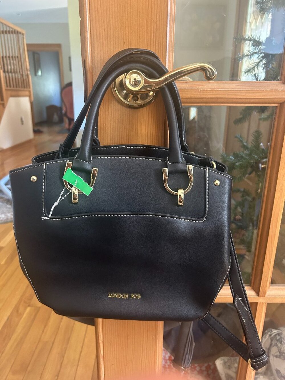 NWT London Fog all Leather Black Handbag